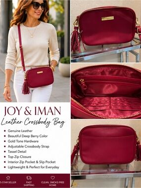 🌸Joy & Iman Deep Berry Leather Crossbody with Tassel